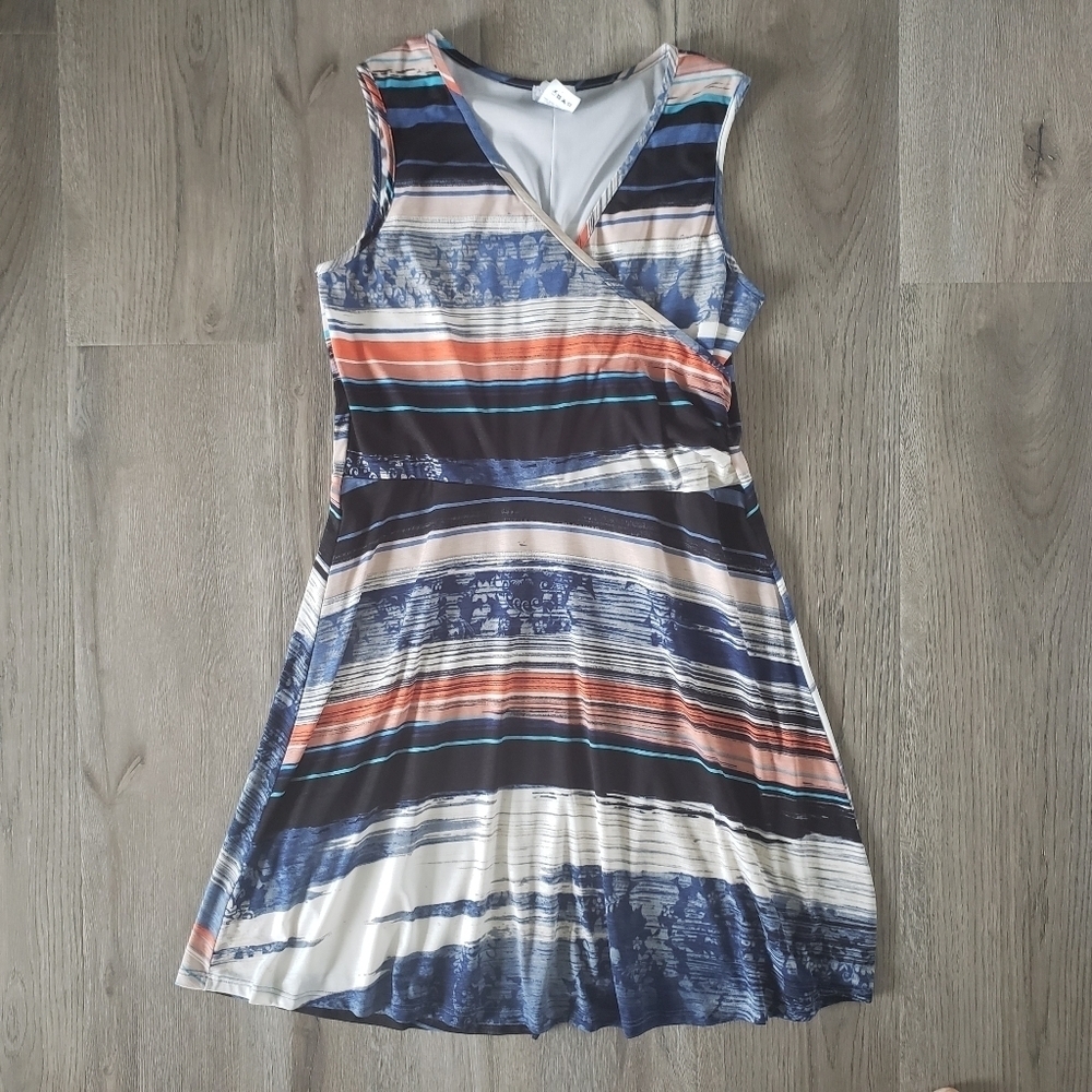 Papillonblanc Abstract Wo​men's Striped V-Neck Dress Size L Casual Summer